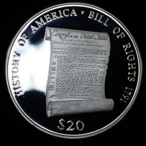 Реверс монеты Либерия, 20 долларов, 2000, Билль о правах