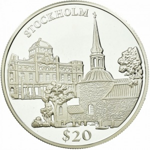 Реверс монеты Либерия, 20 долларов, 2000, Стокгольм