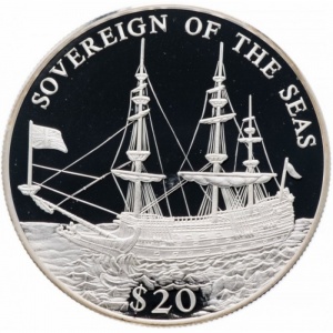 Реверс монеты Либерия, 20 долларов, 2000, Корабли - Sovereign of the Seas