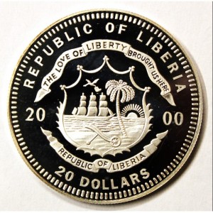 Аверс монеты Либерия, 20 долларов, 2000, Корабли - Queen Mary