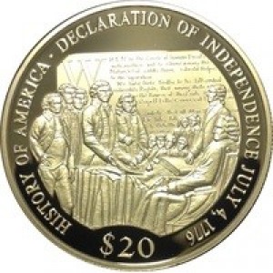 Реверс монеты Либерия, 20 долларов, 2000, Декларация независимости