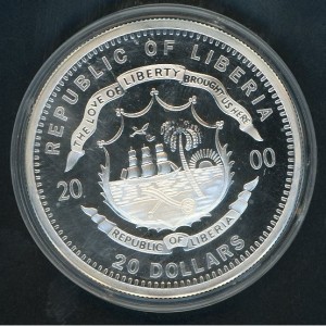 Аверс монеты Либерия, 20 долларов, 2000, Джеймс Монро (1817-1825)