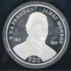 Реверс монеты Либерия, 20 долларов, 2000, Джеймс Монро (1817-1825)
