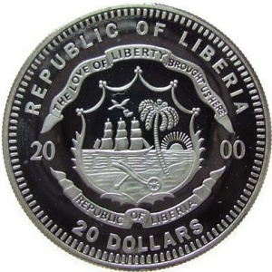 Аверс монеты Либерия, 20 долларов, 2000, Эндрю Джексон (1829-1837)