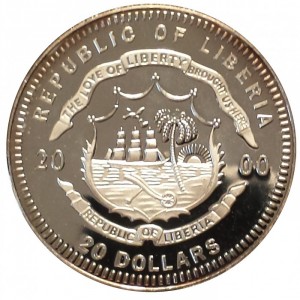 Аверс монеты Либерия, 20 долларов, 2000, Эндрю Джонсон (1865-1869)