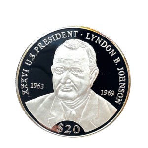 Реверс монеты Либерия, 20 долларов, 2000, Линдон Джонсон (1963-1969)