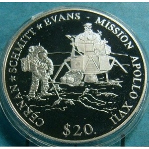 Реверс монеты Либерия, 20 долларов, 2000, Космос - Аполлон XVII
