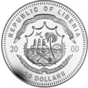 Аверс монеты Либерия, 20 долларов, 2000, Космос - Аполлон XVI