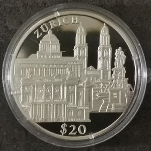 Реверс монеты Либерия, 20 долларов, 2000, Цюрих