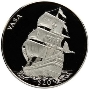 Реверс монеты Либерия, 20 долларов, 2000, Корабли - Ваза