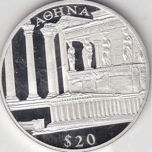 Реверс монеты Либерия, 20 долларов, 2000, Афины