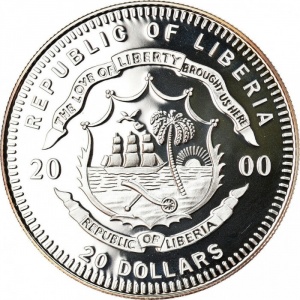 Аверс монеты Либерия, 20 долларов, 2000, Хельсинки