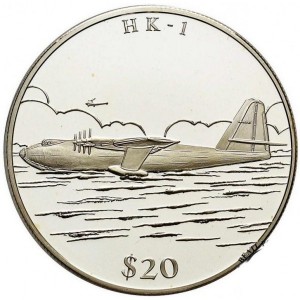 Реверс монеты Либерия, 20 долларов, 2000, История авиации - HK-1