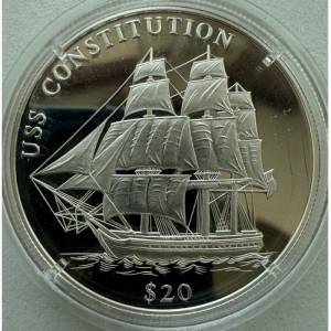 Реверс монеты Либерия, 20 долларов, 2000, Корабли - USS Constitution