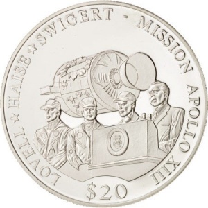 Реверс монеты Либерия, 20 долларов, 2000, Космос - Апполон-13