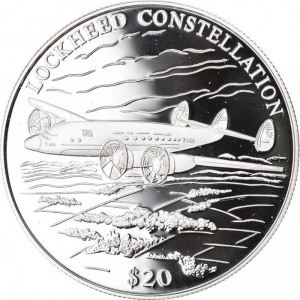 Реверс монеты Либерия, 20 долларов, 2000, История авиации - Lockheed Constellation