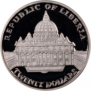 Аверс монеты Либерия, 20 долларов, 2001, Иоанн Павел II