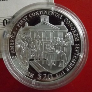 Реверс монеты Либерия, 20 долларов, 2001, Первый Континентальный конгресс