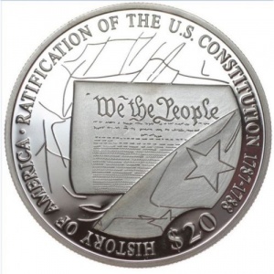 Реверс монеты Либерия, 20 долларов, 2001-2006, Утверждение Конституции США