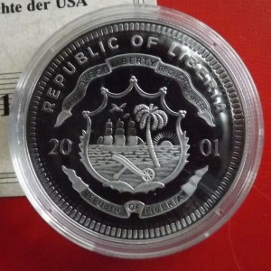 Аверс монеты Либерия, 20 долларов, 2001, Инаугурация Джорджа Вашингтона