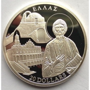 Реверс монеты Либерия, 20 долларов, 2001, Греция