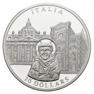 Реверс монеты Либерия, 20 долларов, 2001, Италия