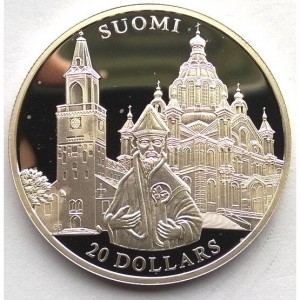 Реверс монеты Либерия, 20 долларов, 2001, Финляндия