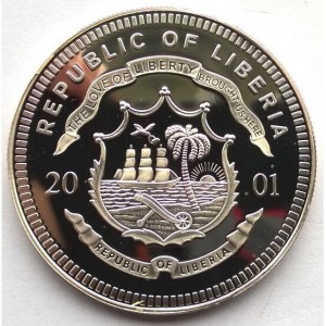Аверс монеты Либерия, 20 долларов, 2001, Испания