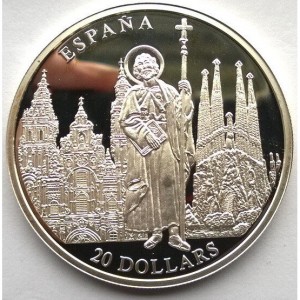 Реверс монеты Либерия, 20 долларов, 2001, Испания