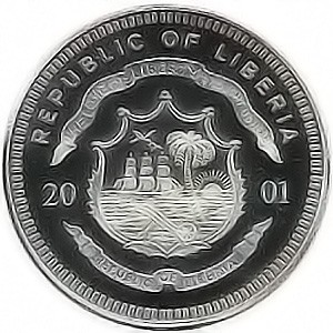 Аверс монеты Либерия, 20 долларов, 2001, Великобритания
