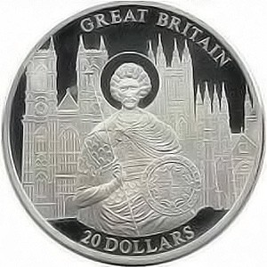 Реверс монеты Либерия, 20 долларов, 2001, Великобритания