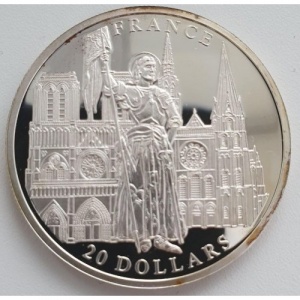 Реверс монеты Либерия, 20 долларов, 2001, Франция