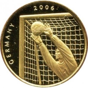 Реверс монеты Либерия, 20 долларов, 2006, Чемпионат мира по футболу 2006 года в Германии /Вратарь/