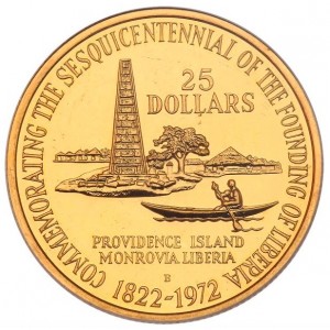 Реверс монеты Либерия, 25 долларов, 1972, 150-я годовщина основания Либерии