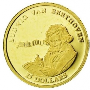 Реверс монеты Либерия, 25 долларов, 2001, Людвиг ван Бетховен