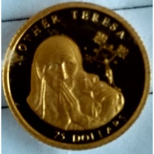 Реверс монеты Либерия, 25 долларов, 2003, Мать Тереза