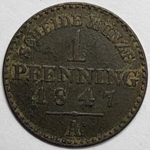 Реверс монеты Липпе, 1 пфенниг, 1847