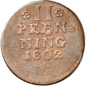 Реверс монеты Липпе, 2 пфеннига, 1802