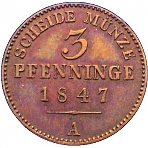 Реверс монеты Липпе, 3 пфеннига, 1847