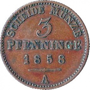Реверс монеты Липпе, 3 пфеннига, 1858