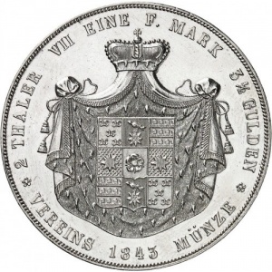 Реверс монеты Липпе, 2 талера, 1843