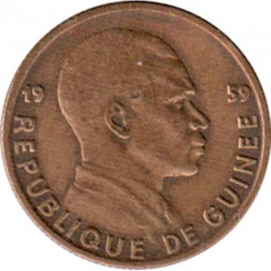 Аверс монеты Гвинея, 5 франков, 1959