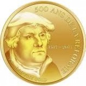 Реверс монеты Гвинея, 1000 франков, 2017, 500 лет Реформации - Мартин Лютер