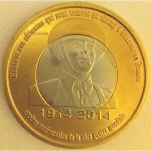 Реверс монеты Гвинея-Бисау, 1 франк, 2014, 100 лет со дня начала Первой Мировой войны