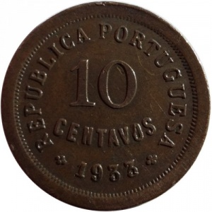 Реверс монеты Гвинея-Бисау, 10 сентаво, 1933