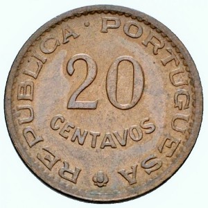 Реверс монеты Гвинея-Бисау, 20 сентаво, 1973