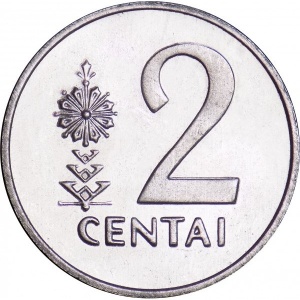 Реверс монеты Литва, 2 цента, 1991