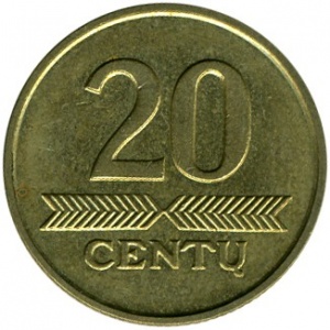Реверс монеты Литва, 20 центов, 1997-2014