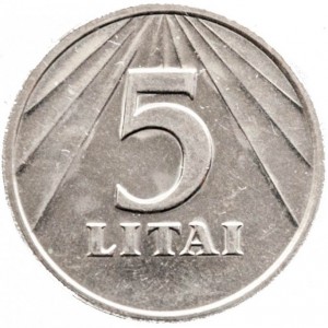 Реверс монеты Литва, 5 лит, 1991