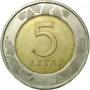 Реверс монеты Литва, 5 лит, 1998-2014